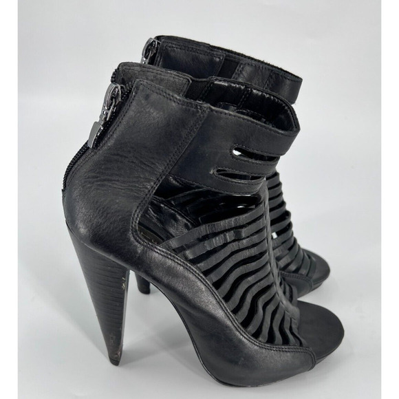 Steven by Steve Madden Ablaze Black Leather Gladiator Heels Shoes Women's 8M - Picture 1 of 5